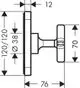 Unterputzventil von AXOR mit runder Abdeckung und einer verchromten Oberfläche. Maße und Details sind im technischen Diagramm dargestellt.